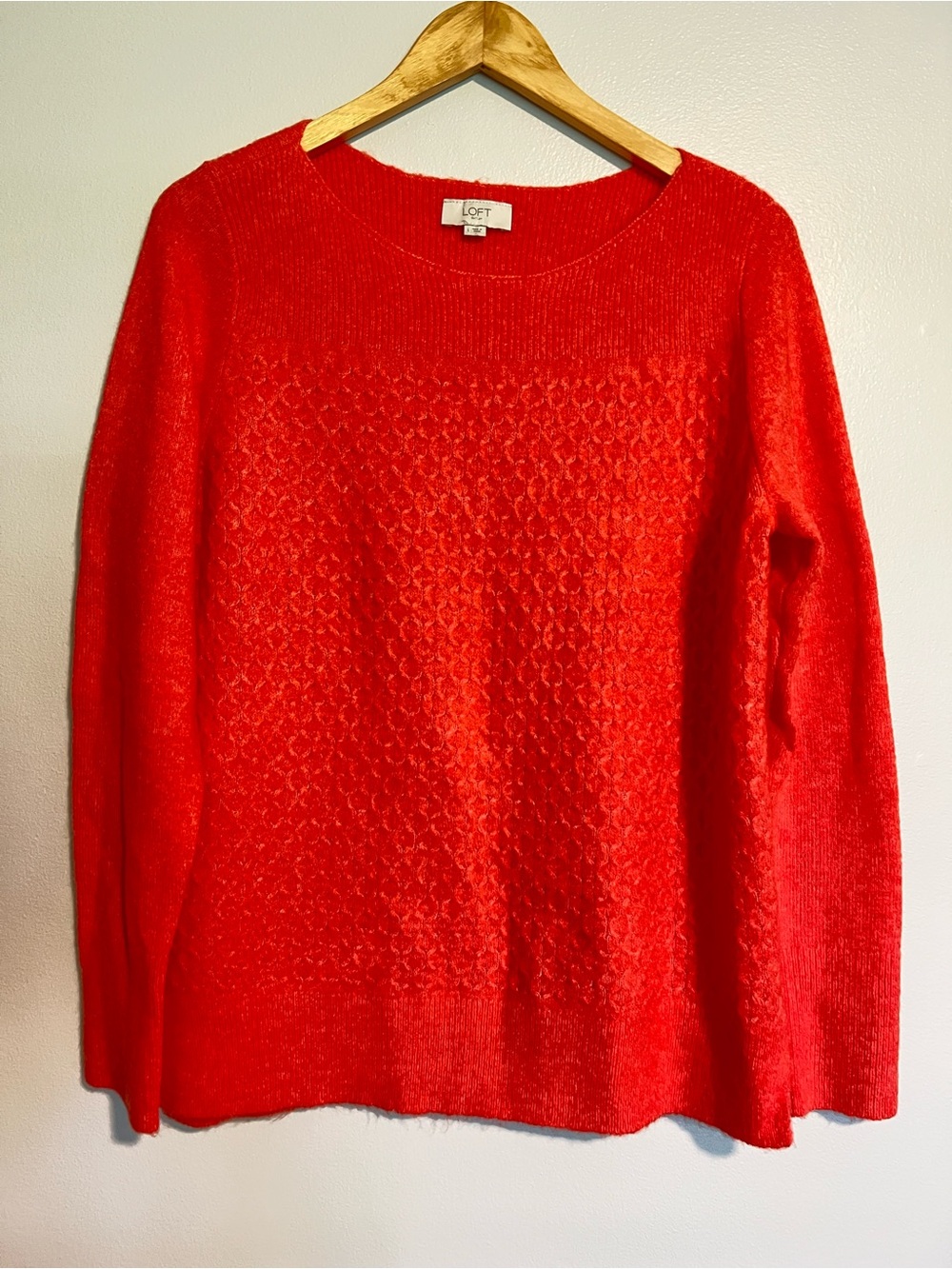 LOFT Red Crewneck Textured Knit Sweater